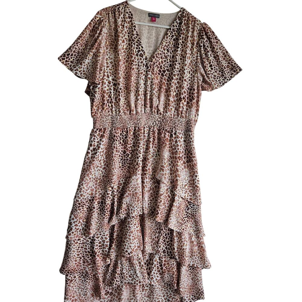 Vince Camuto XL Boho Tiered Maxi Dress Animal Print Gold NWT